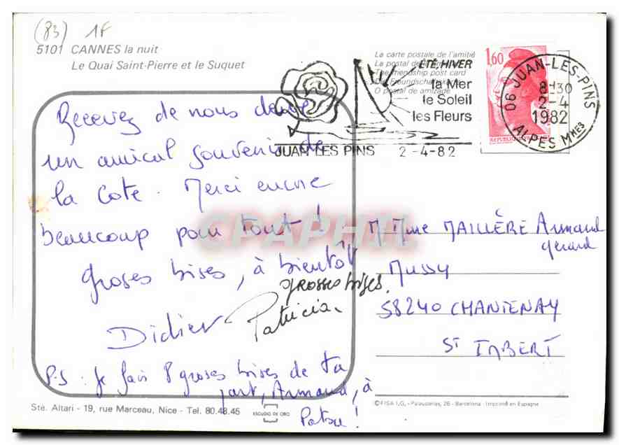 CPM Cannes la nuit le Quai Saint Pierre et le Suquet  — Verso