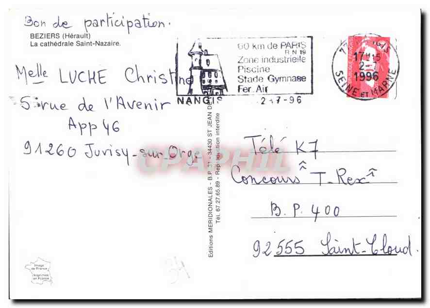CPM Beziers Herault la cathedrale Saint Nazaire  — Rückseite