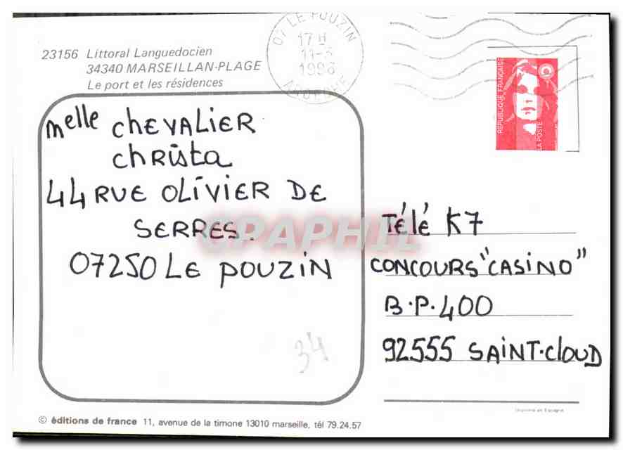 CPM Littoral Languedocien Marseillan plage le port et les residences  — Back