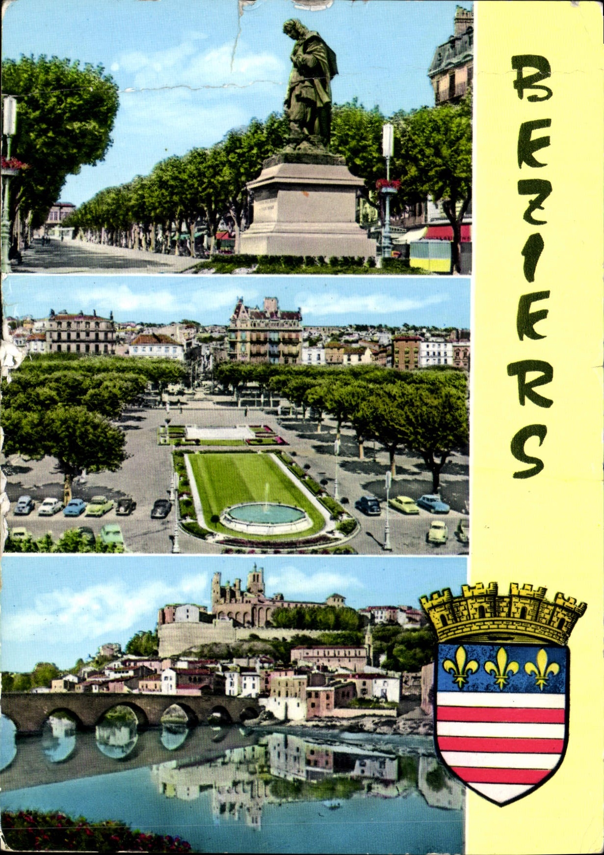 CPM Beziers Herault Statue de Riquet Place de la Citadelle la Cathedrale St Nazaire et le Vieux Pont