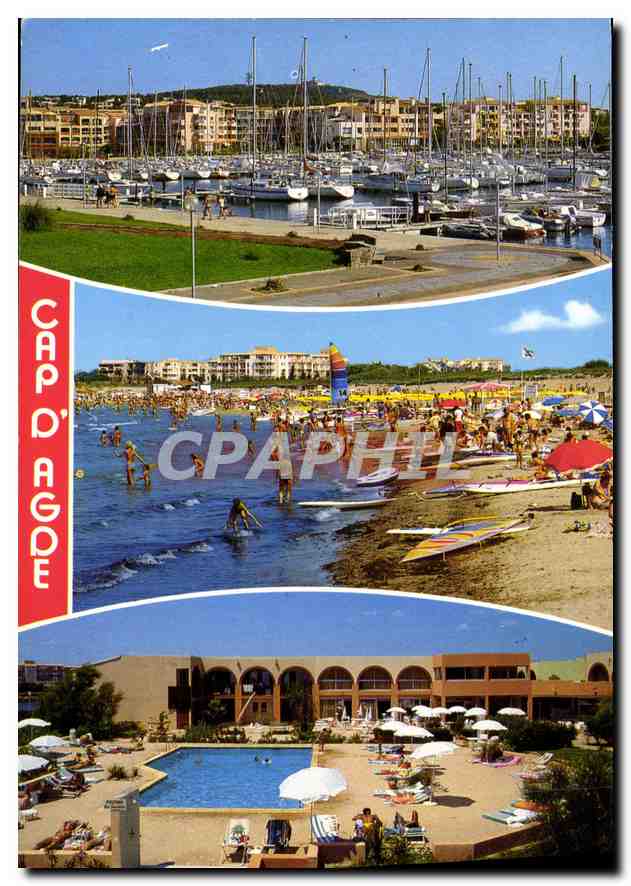 CPM Cap d'Agde Herault le Port de malfato la plage Richelieu hotel et Residence du Golfe 
