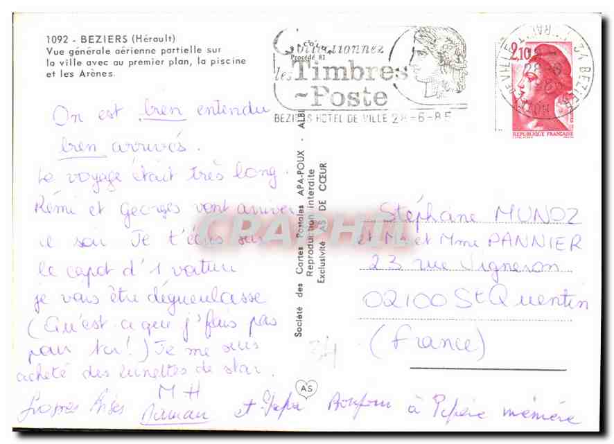 Beziers — Vue aérienne partielle sur la ville avec au premier plan, la piscine et les Arènes — Société des Cartes Postales APA-POUX — Reverso