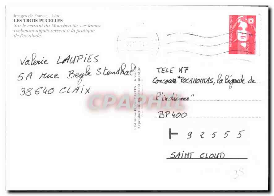 CPM Images de France Isere Les Trois Pucelles  — Verso