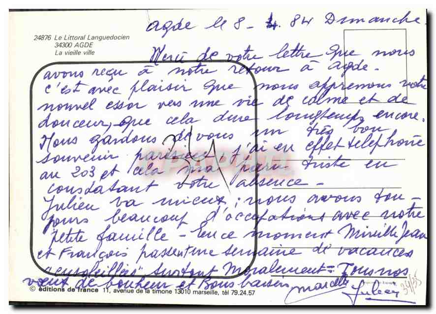 La vieille ville — Agde, Languedoc — éditions de France, n° 24876 — Verso