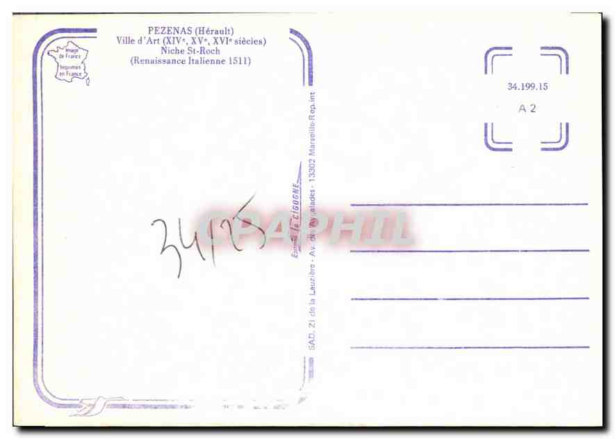 CPM Pezenas Herault Ville d'Art XIV XV XVI siecles Niche St Roch Renaissance Italienne  — Back