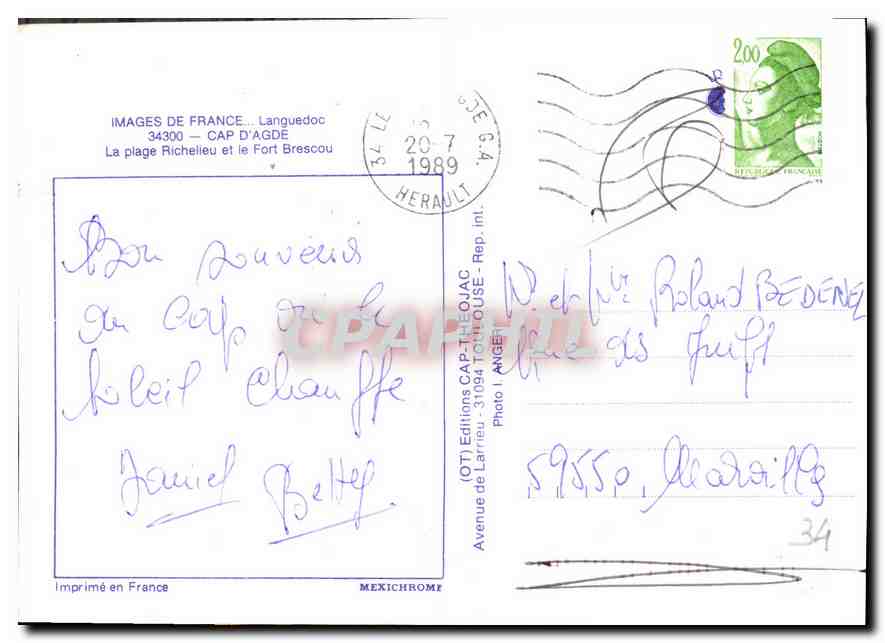 La plage Richelieu et le Fort Brescou — CAP D'AGDE — Éditions de Larrieu — Verso
