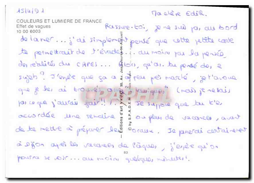 CPM Couleurs Lumiere de France Effet de Vagues  — Rückseite