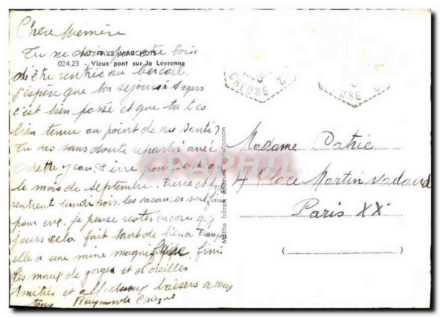 Vieux pont sur la Leyrenne — Auzay, Charente — Éditeur Ernèlès, n° 024.23 — Verso
