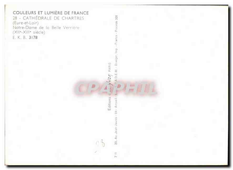 CPM Cathedrale de Chartres Eure et Loir Notre Dame de la Belle Verriere XII XIII siecle  — Rückseite