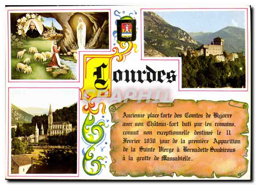 CPM Lourdes l'Apparition le Chateau fort la Basilique 