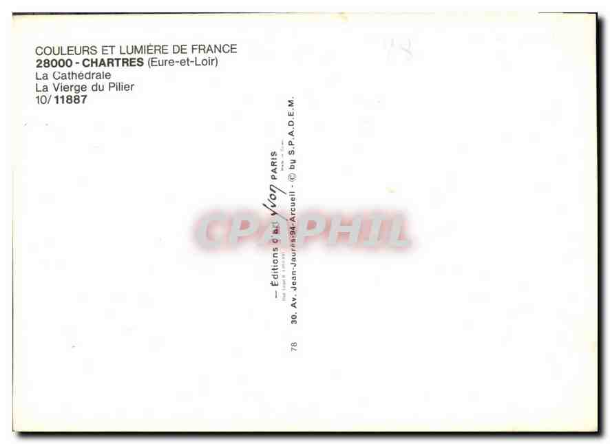 CPM Chartres Eure et Loir la Cathedrale la Vierge du Pilier  — Verso