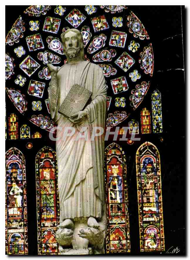 Chartres — La cathédrale (XIIe siècle). Le Christ enseignant devant la rose nord — Éditions Lecomte