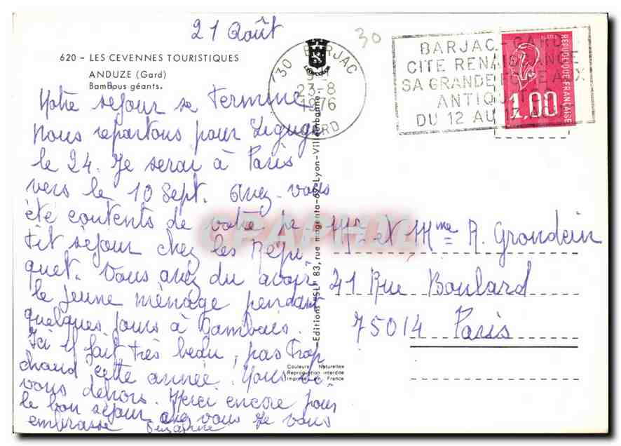 CPM Les cevennes Touristiques Anduze Gard Bambous geants  — Rückseite