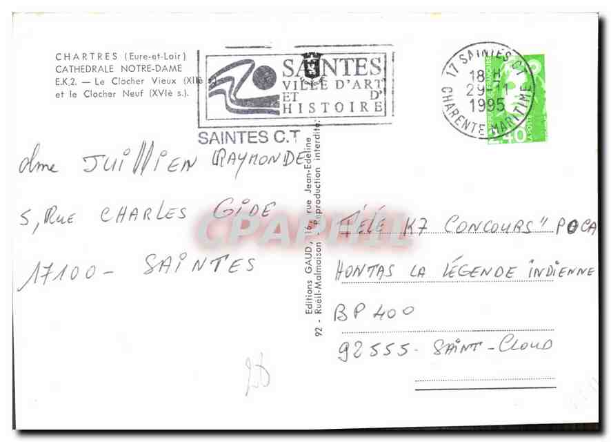 Chartres — Cathédrale Notre-Dame et le Clocher Neuf (XIIe s.) — Éditions Gaud, Saintes — Verso