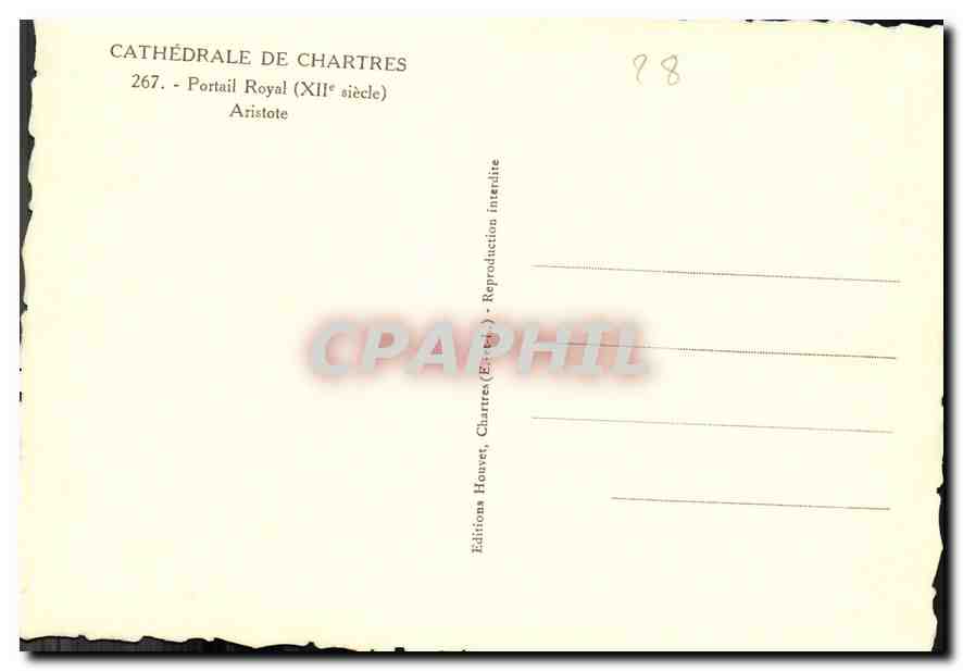 CPM Cathedrale de Chartres Portail Royal XII siecle Aristote  — Rückseite