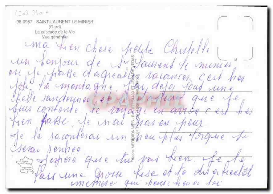CPM Saint Laurent le Minier Gard la cascade de la vis vue generale  — Rückseite