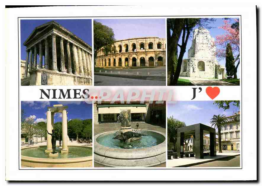 CPM Maison carree Arenes Tour Magne Place du Marche Place d'Assas Avenue Carnot 