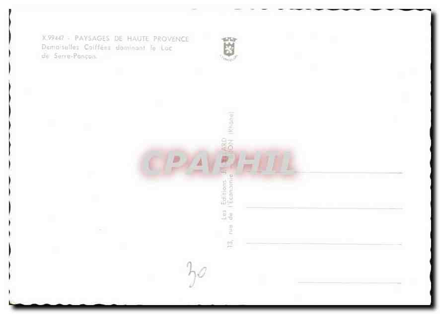 CPM Paysages de Haute Provence demoiselles coiffes dominant le Loc de Serre Pancon  — Verso