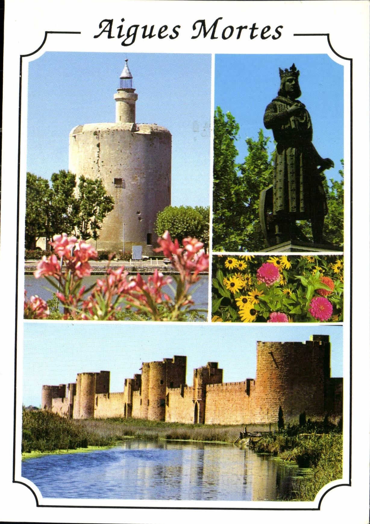 CPM Aigues Mortes Gard la cite de Saint Louis la tour de Constance la statue de St Louis les rempart