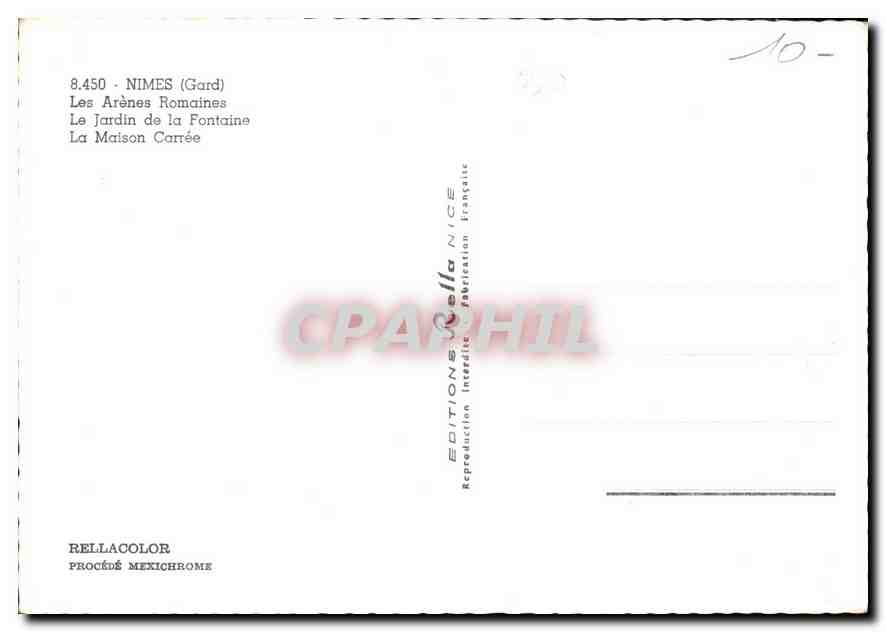 Nîmes — Arènes romaines, Jardin de la Fontaine, Maison Carrée — Éditions Cella Nice — Verso