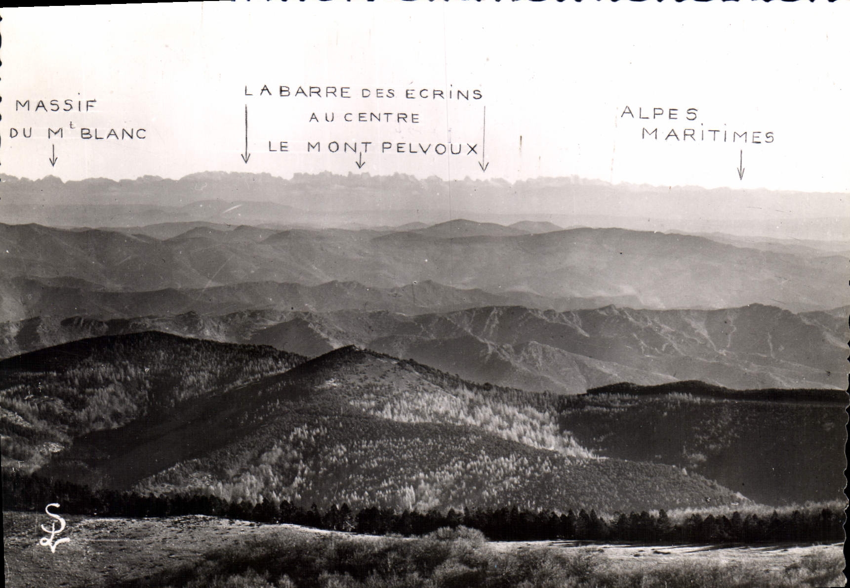 Panorama des Alpes — Massif du Mont-Blanc, Barre des Écrins, Mont Pelvoux, Alpes-Maritimes — Éditions Scheitler, Mont-Aigoual