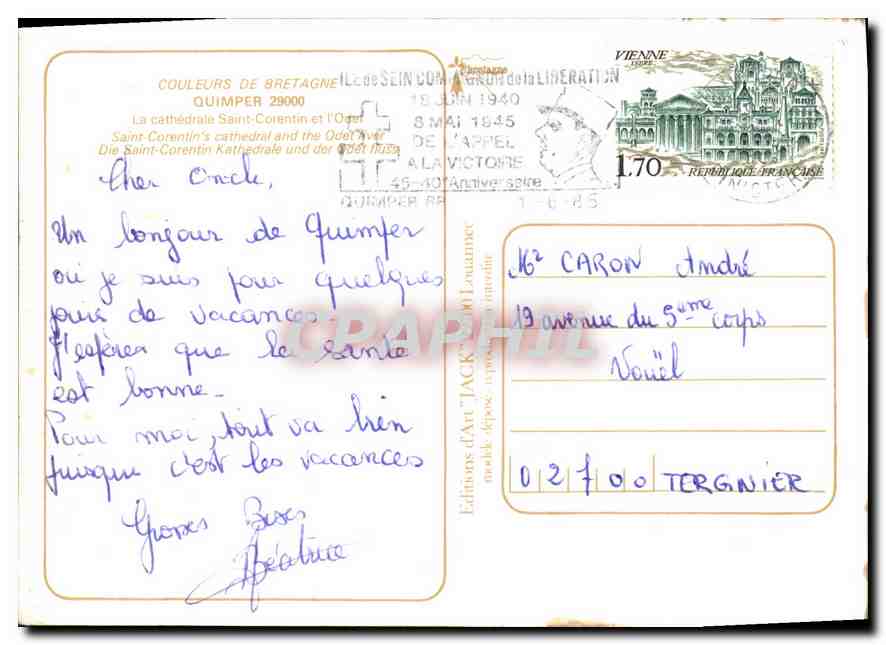 CPM Couleurs de Bretagne Quimper la Cathedrale Saint Corentin  — Rückseite
