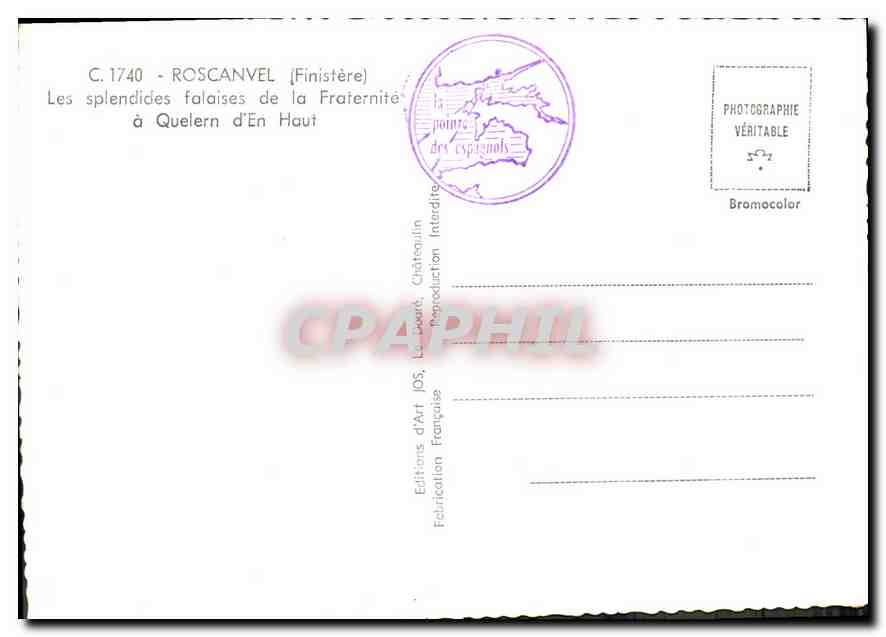 CPM Roscanvel Finistere les slpendides falaises de la Fraternite a Quelern d'En Haut  — Rückseite