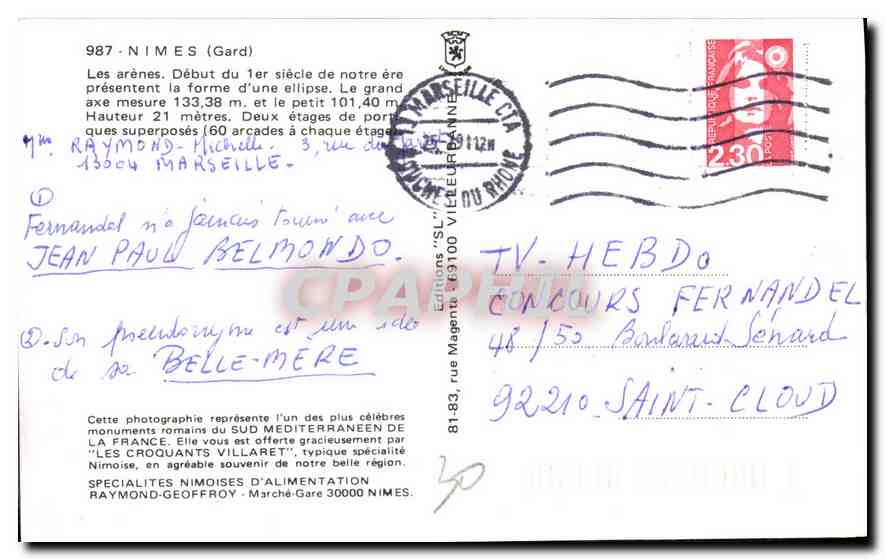 Die Arenen von Nîmes — Beginn des 1. Jahrhunderts n. Chr. — Editionen 'SL' Nîmes — Rückseite