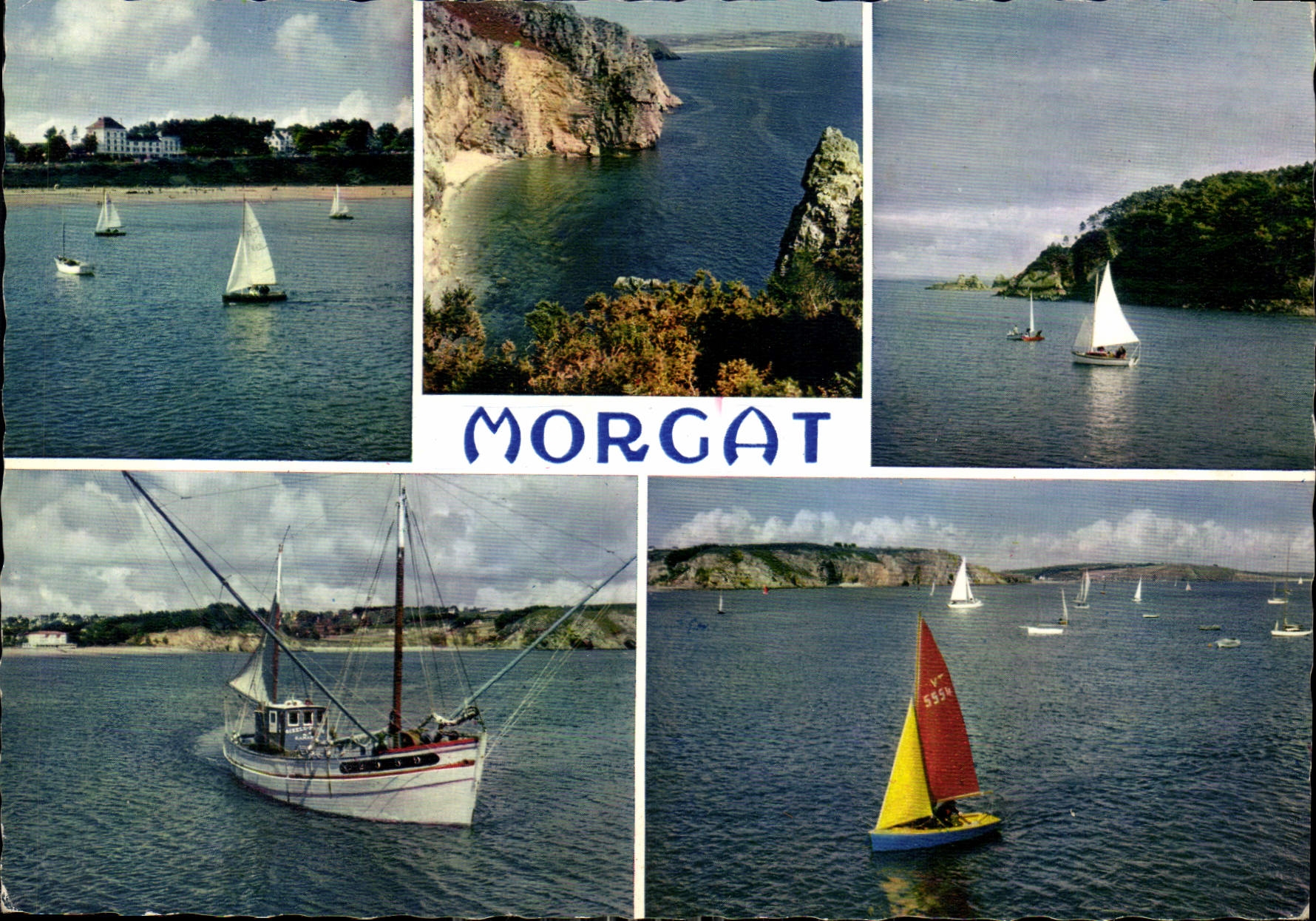 CPM La Bretagne en couleurs Morgat Finistere La Plage les falaises et les Bateaux 