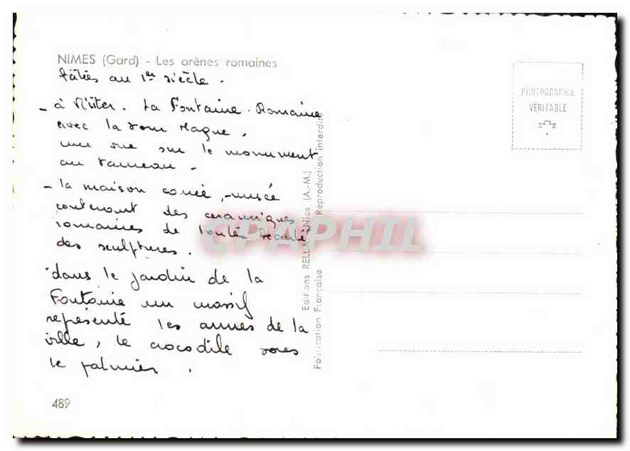 CPM Nimes Gard les Arenes romaines  — Rückseite