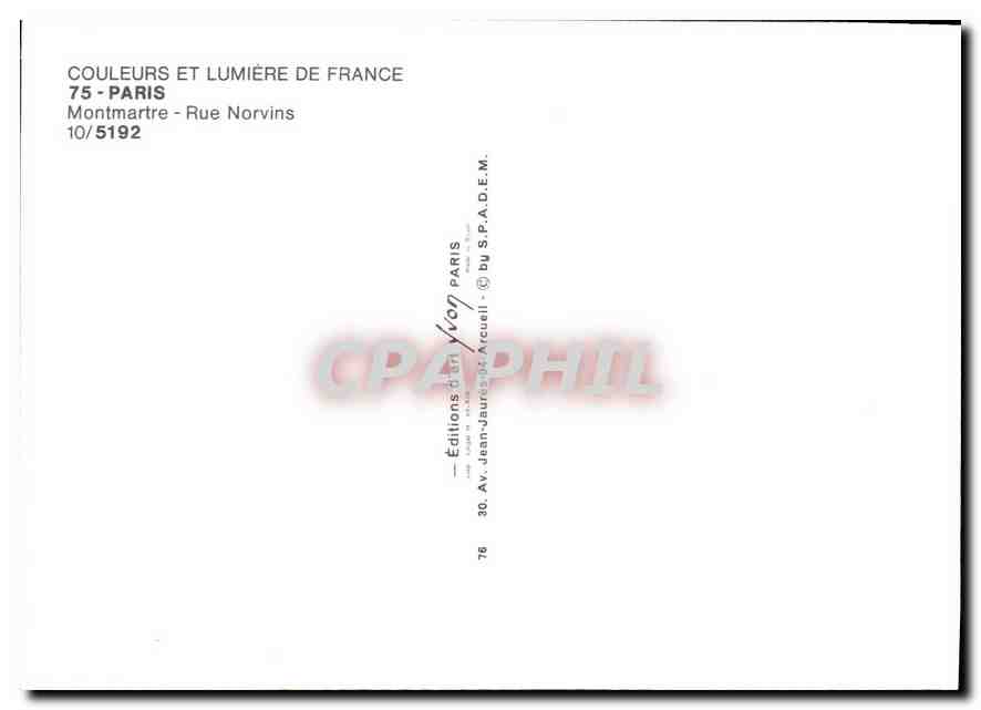 CPM Paris Montmartre Rue Norvins  — Rückseite