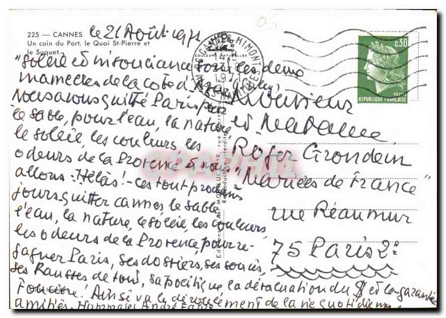 CPM Cannes un coin du Port le Quai St pierre et le Suquet  — Rückseite