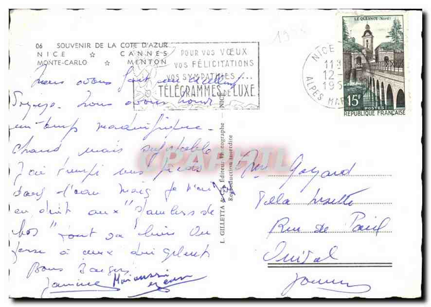 CPM Souvenir de la cote d'Azur Nice Cannes Monte Carlo Menton  — Verso