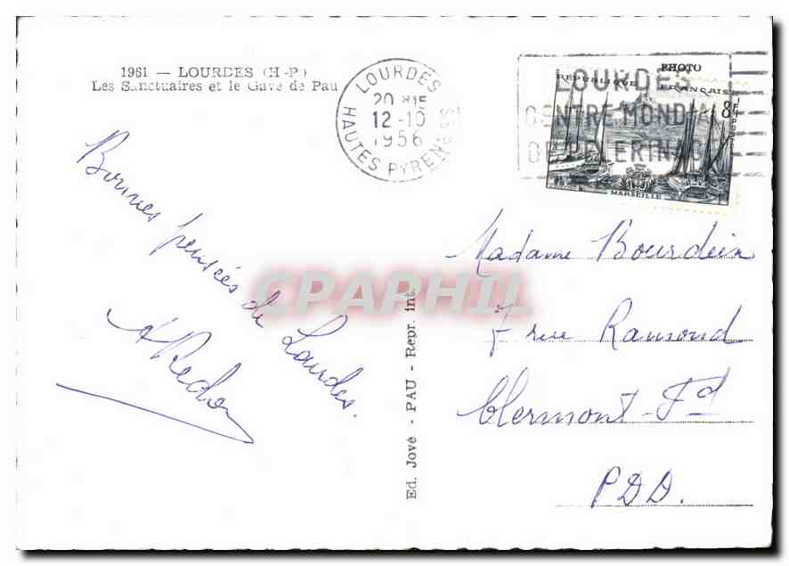 CPM Lourdes H P les Sanctuaires et le gave de pau  — Verso