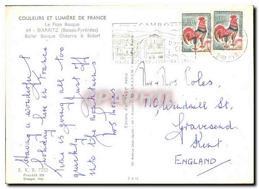CPM Le Pays Basque Biarritz Basses Pyrenees Ballet Basque Oldarra a Biddart  — Verso