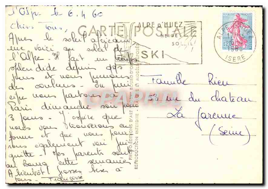 CPM Route de l'Alpe d'Huez St Ferreol et le Signal de l'Homme  — Rückseite