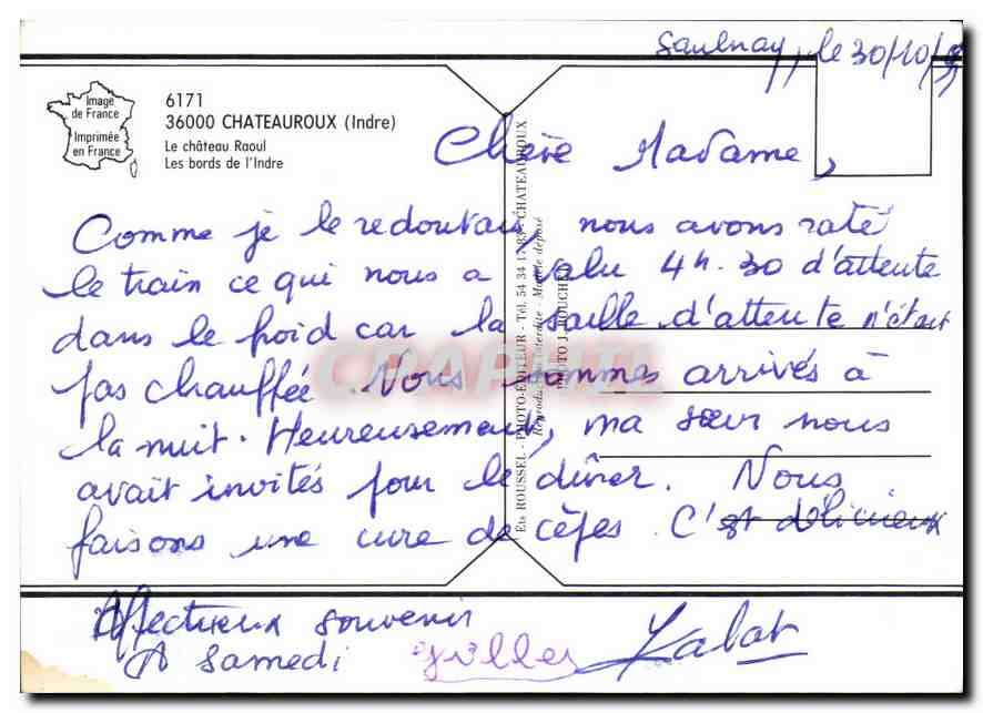 CPM Chateauroux Indre le Chateau Raoul les bords de l'Indre  — Rückseite