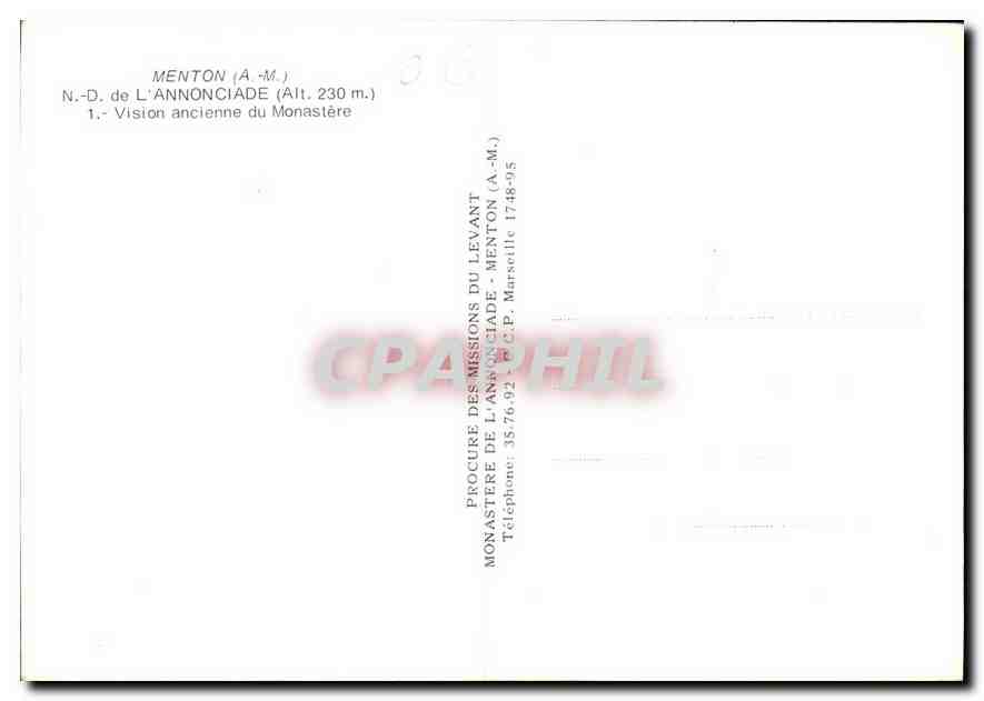 CPM Menton A M N D de l'Annonciade vision aerienne du Monastere  — Rückseite