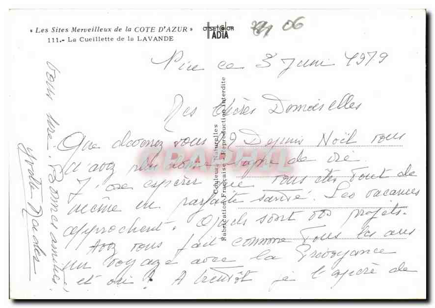 CPM Les Sites Merveilleux de la Cote d'Azur la Cueillette de la Lavande  — Rückseite