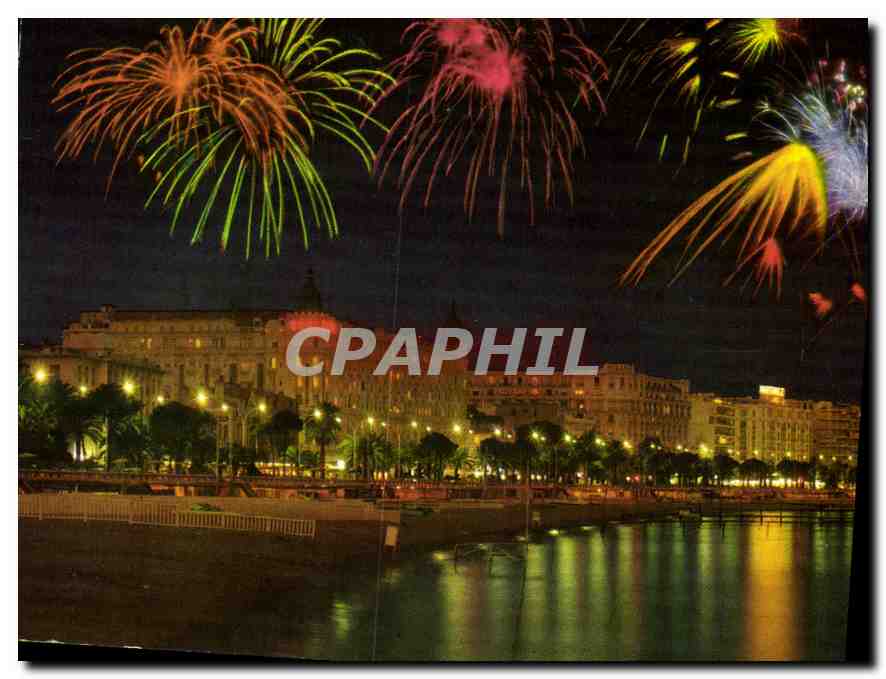 CPM La Cote d'Azur Cannes la Croisette Festival de Feux d'Artifice 