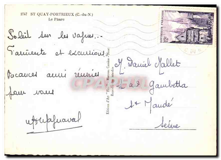 CPM St Quay Portrieux C du N le Phare Bateau de peche — Verso