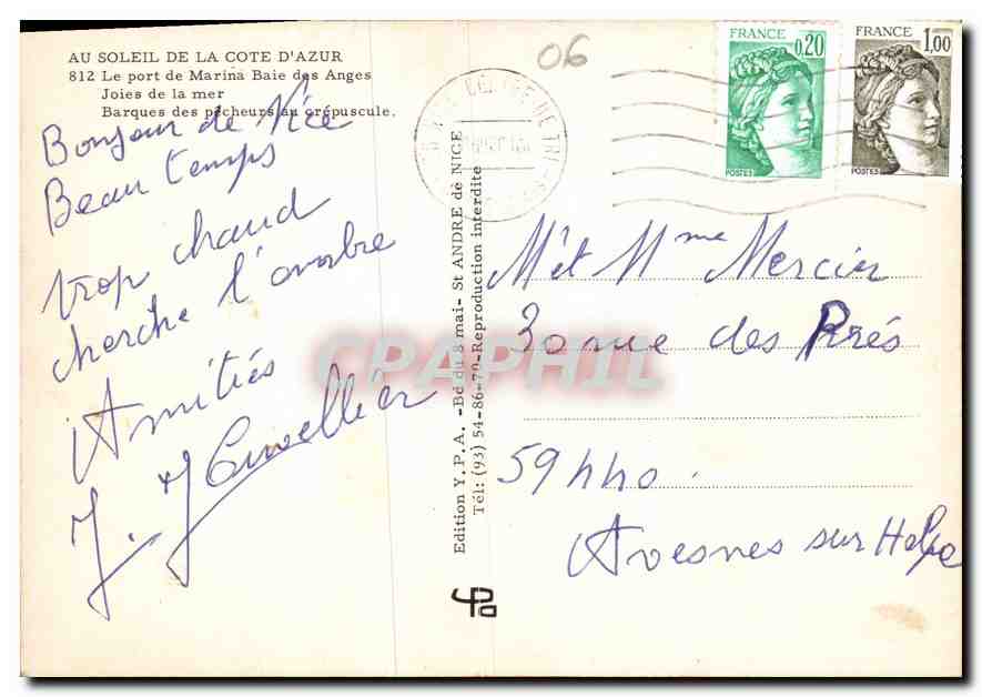 CPM Au soleil de la Cote d'Azur le port de Marine Baie des Anges Joies de la mer barques des pecheur — Rückseite