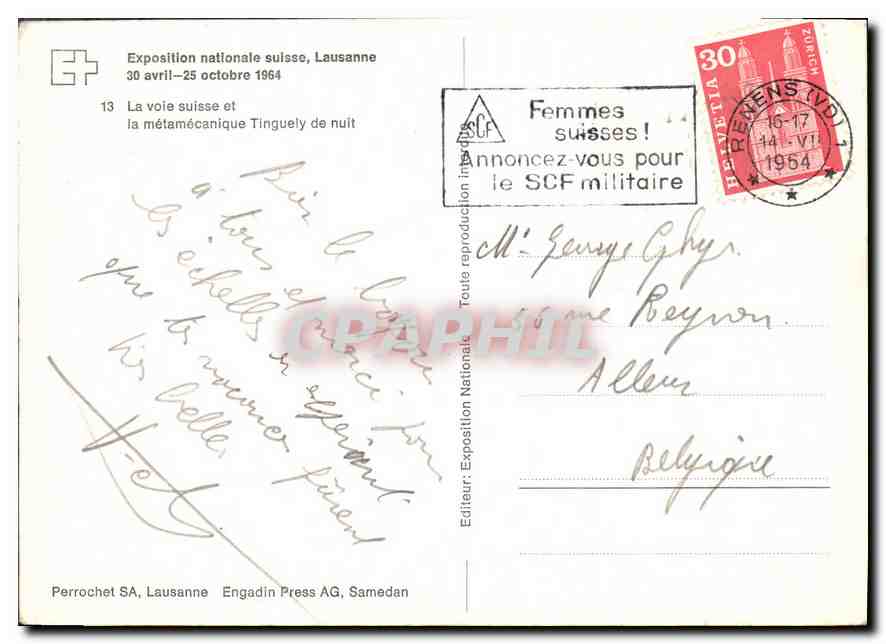 CPM Exposition nationale suisse Lausanne 30 avril 25 octobre 1964 la voie suisse et la metamecanique — Rückseite