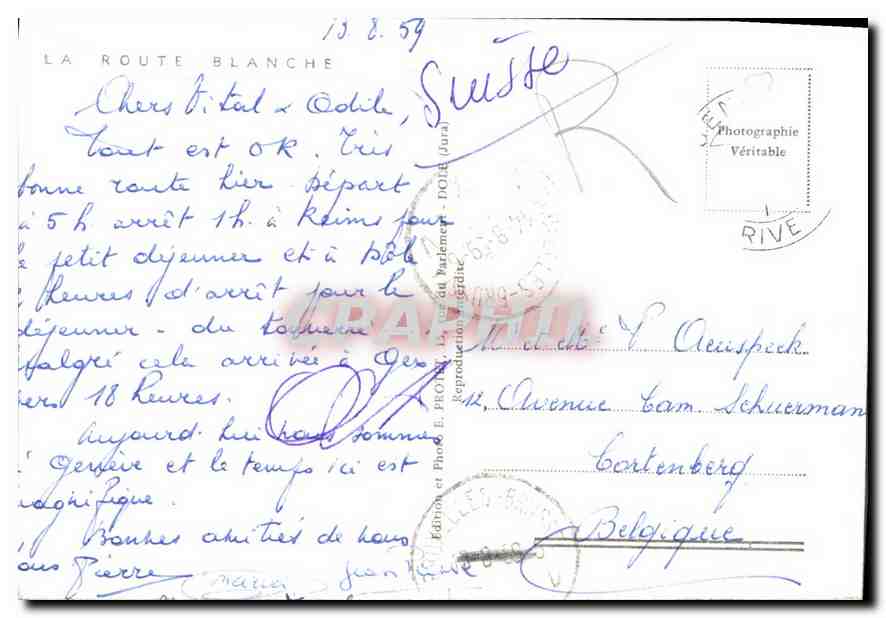 CPM La Route Blanche Paris Geneve — Rückseite