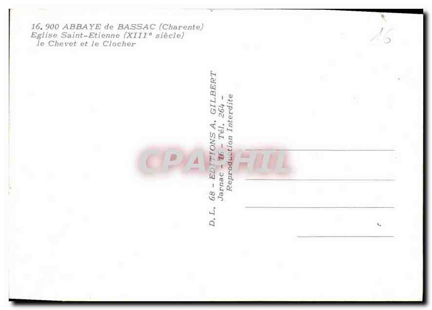 CPM Abbaye de Bassac Charente Eglise Saint Etienne XIII siecle le Chevet et le Clocher  — Rückseite
