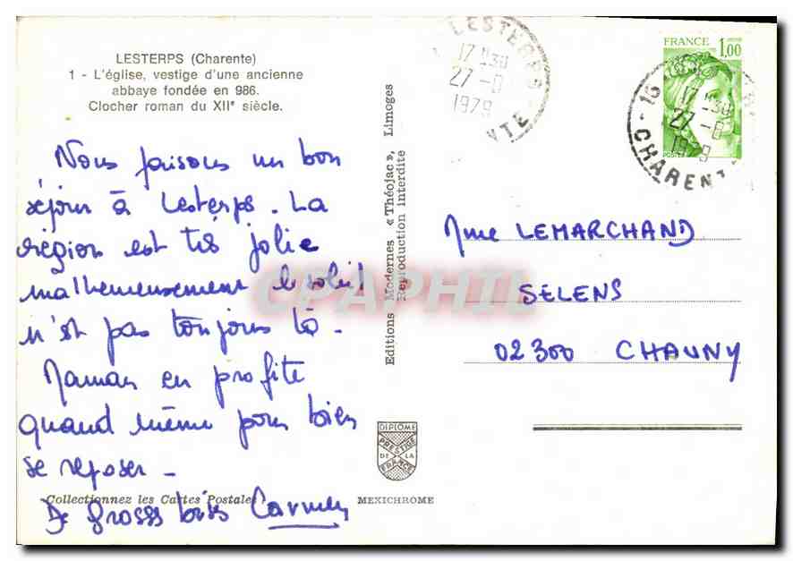 CPM Lesterps Charente l'Eglise vestige d'une ancienne abbaye fondee en 986 clocher roman du XII siec — Back