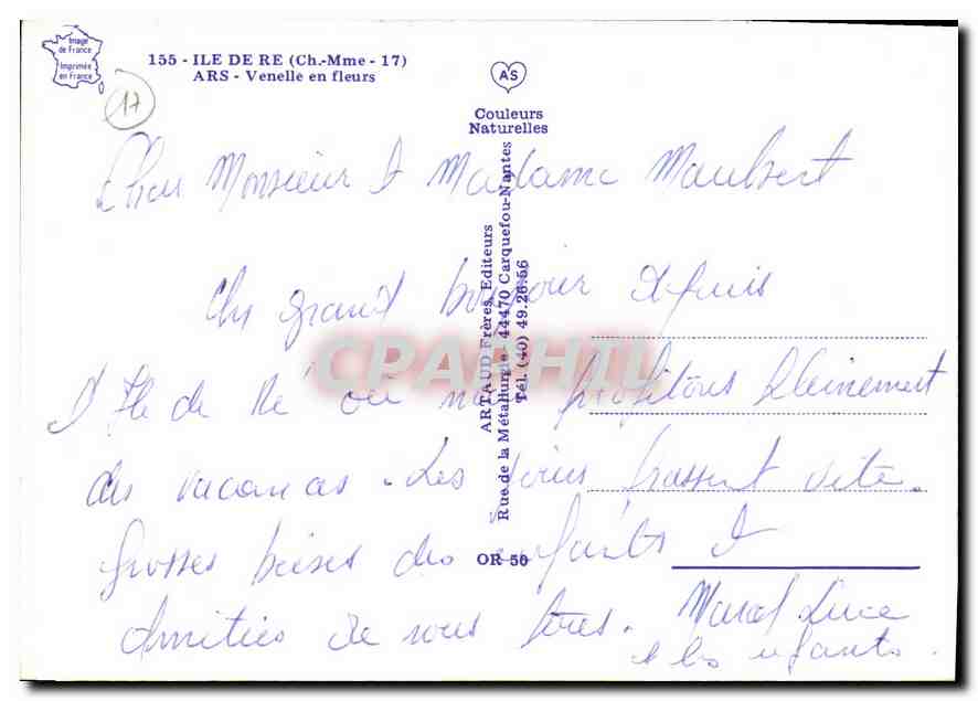 CPM Ile de Re Ch Mme Ars Venelle en fleurs  — Back