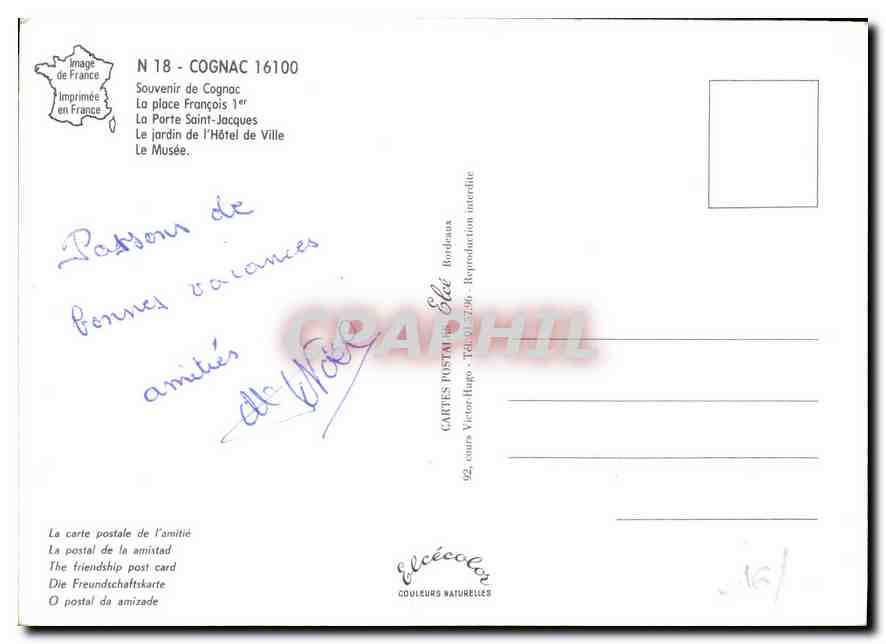 Cognac — Erinnerung an Cognac — Élécé — Rückseite