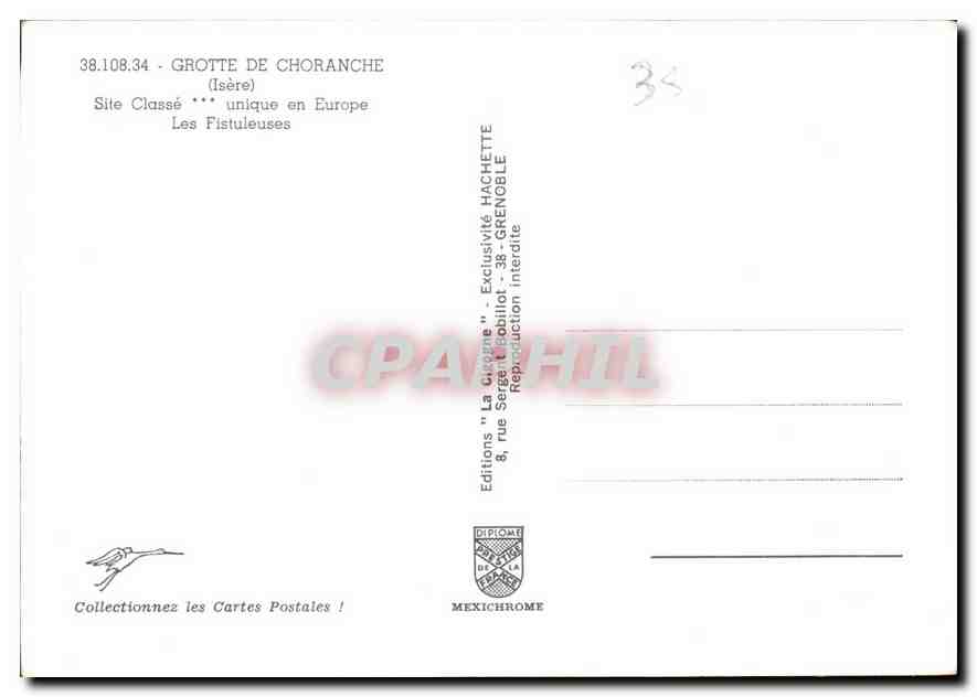 Grotte de Choranche — Site Classé *** unique en Europe — Les Fistuleuses — Éditions Diplôme — Verso