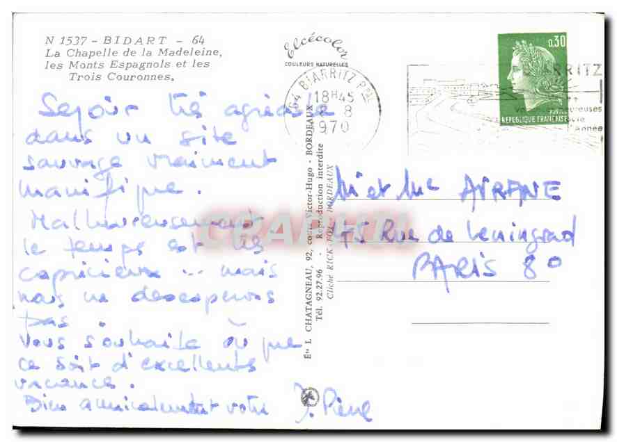 CPM Bidart la Chapelle de la Madeleine les Monts Espagnols et les Trois Couronnes  — Rückseite